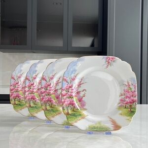 1935 Royal Albert Blossom Time 8” Plates. Bone China. England. Set of 4.